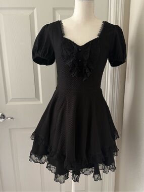 Dark in Love Black Lace Accent Fit-and-Flare Mini Dress